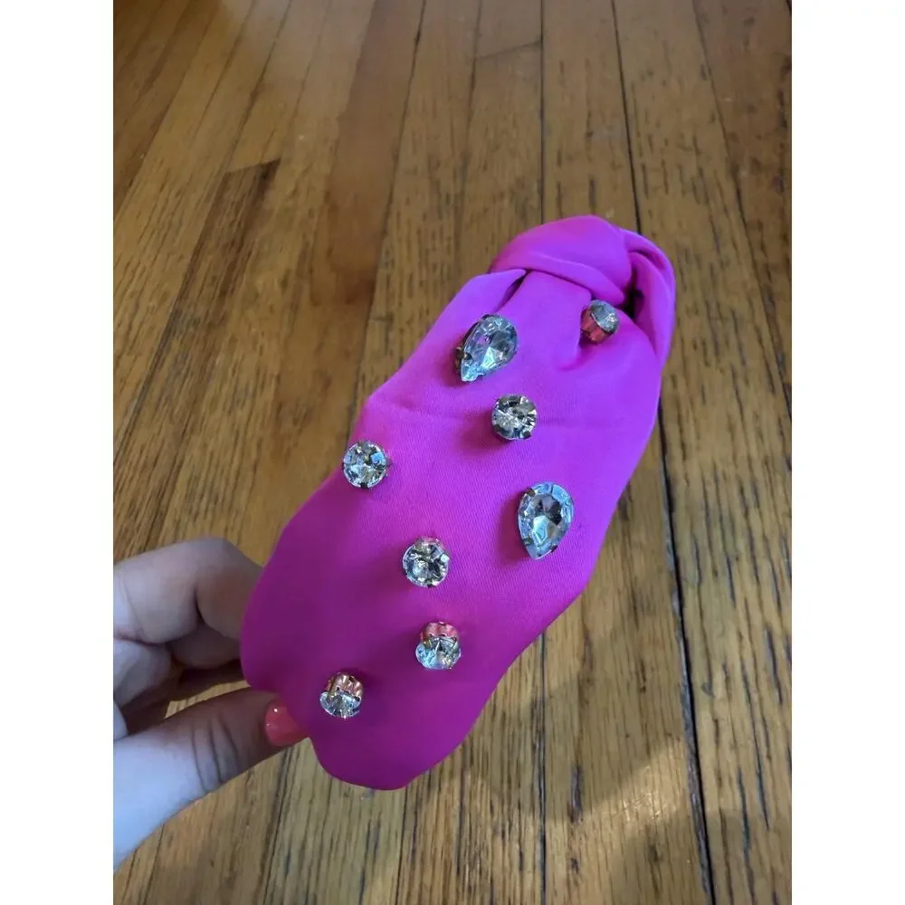 Rhinestone Headband Womens One Size Pink Padded Knot Jeweled Party Cocktail